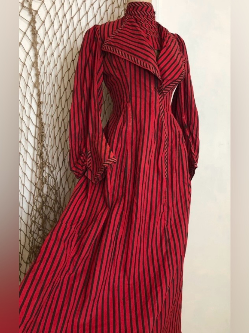 Antique Victorian 1900s Red and Black Striped Dress
